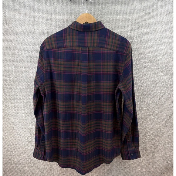 Vtg Lands End Mens Medium Portuguese Blue Plaid Cotton Flannel Button Down Shirt - Picture 3 of 12